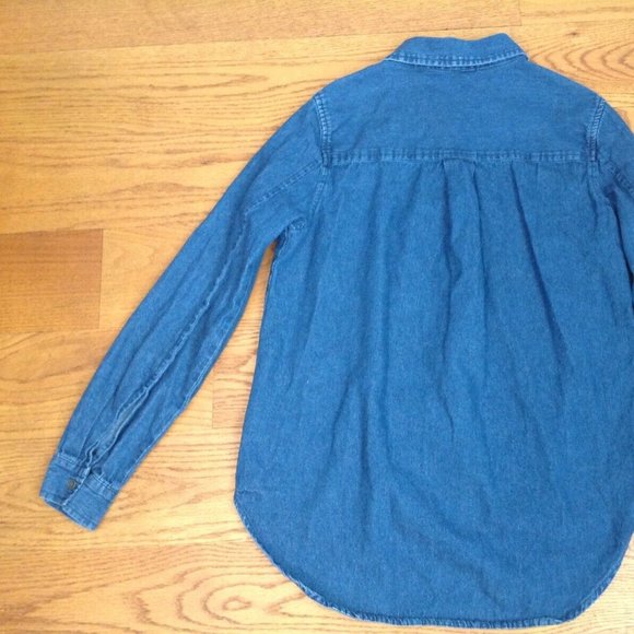 WOMENS S CHAMBRAY DENIM SHIRT LONG SLEEVE 100% COTTON BLUE 37"x 25.5" FOREVER 21 - Picture 9 of 14